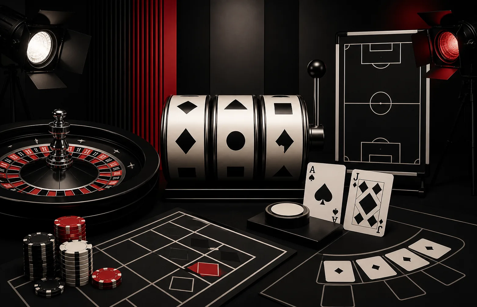Colagem editorial de categorias de jogos de cassino e esporte