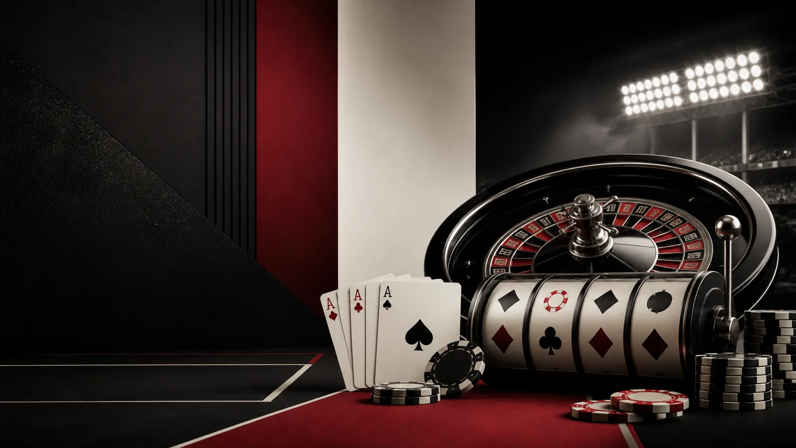 Cena editorial de cassino online em preto, marfim e vermelho
