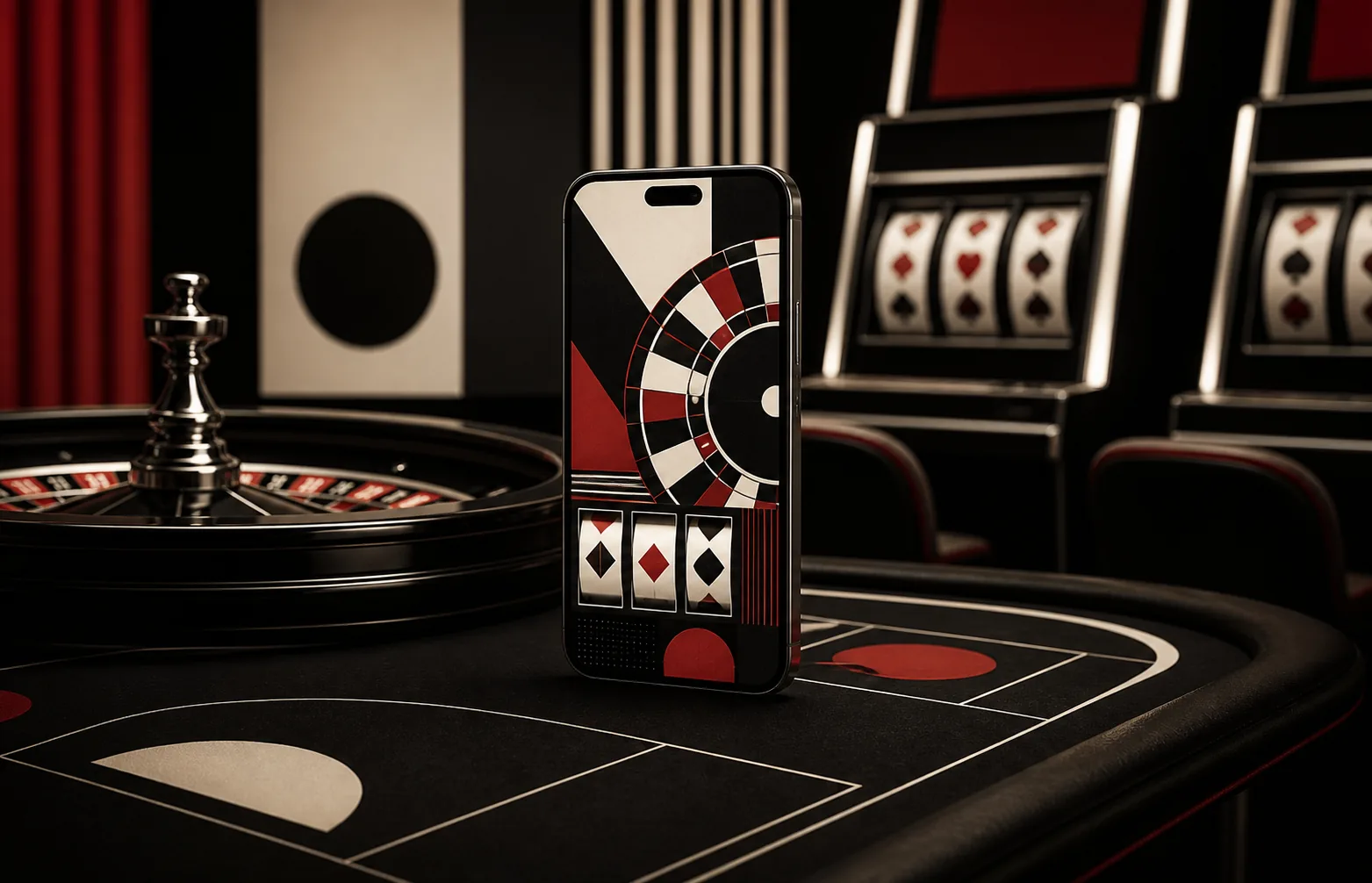 Celular com experiência genérica de cassino em mesa de jogos